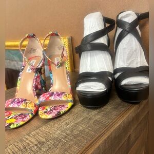 Steve Madden floral wedge and black strappy wedge bundle- size 10
